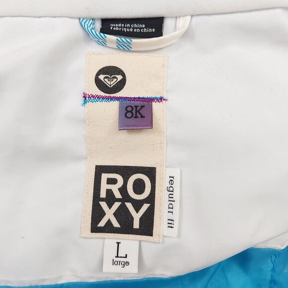 Roxy Snow Jacket Womens Large White Blue Hooded Insulated Snowboarding Outdoor - Picture 9 of 14